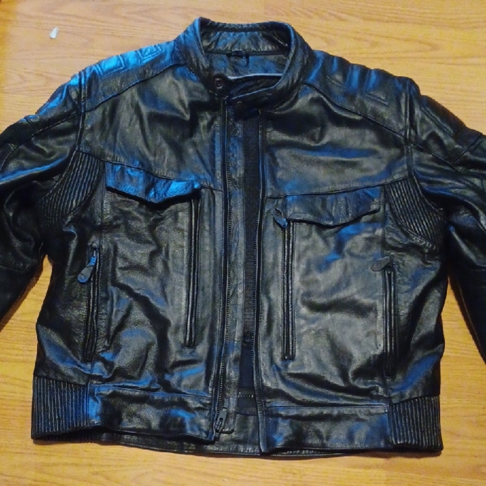 Men's Classic Black Leather Biker Bomber Jacket XXL